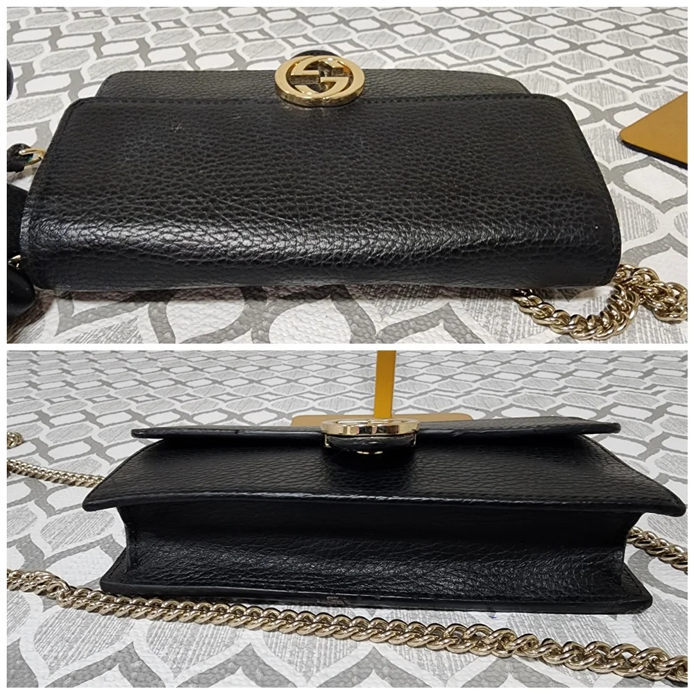 GUCCI Dollar Calfskin Interlocking G Chain Wallet On Chain Black - Picture 8 of 13